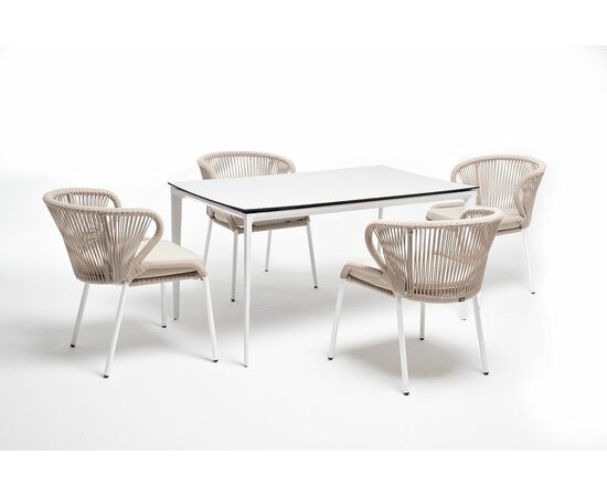 "Малага" обеденная группа на 4 персоны со стульями "Милан", каркас белый, роуп бежевый, изображение 8 | Интернет магазин мебели и декора LifeDekor