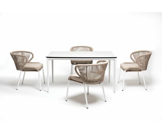 "Малага" обеденная группа на 4 персоны со стульями "Милан", каркас белый, роуп бежевый, изображение 9 | Интернет магазин мебели и декора LifeDekor