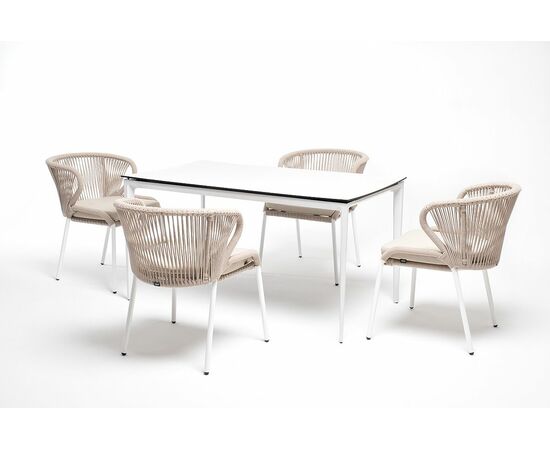 "Малага" обеденная группа на 4 персоны со стульями "Милан", каркас белый, роуп бежевый, изображение 10 | Интернет магазин мебели и декора LifeDekor