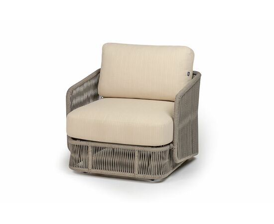 "Альбано" кресло плетеное из роупа, каркас алюминий светло-серый (RAL7035) муар, роуп серый меланж круглый, ткань Mossle светло-бежевая | Интернет магазин мебели и декора LifeDekor