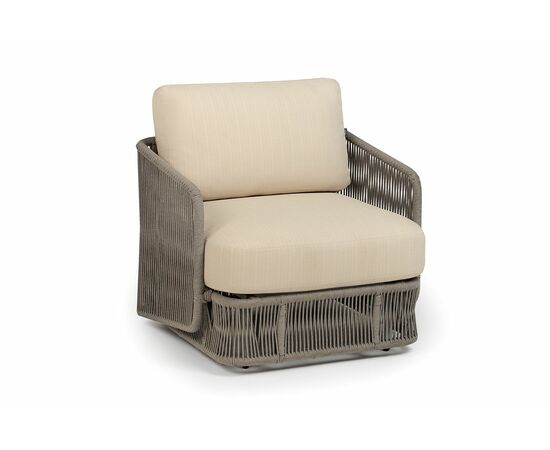 "Альбано" кресло плетеное из роупа, каркас алюминий светло-серый (RAL7035) муар, роуп серый меланж круглый, ткань Mossle светло-бежевая, изображение 3 | Интернет магазин мебели и декора LifeDekor