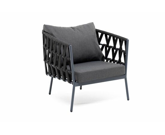 "Диего" кресло плетеное из роупа, каркас алюминий темно-серый (RAL7024) муар, роуп темно-серый круглый, ткань темно-серая 027, изображение 2 | Интернет магазин мебели и декора LifeDekor