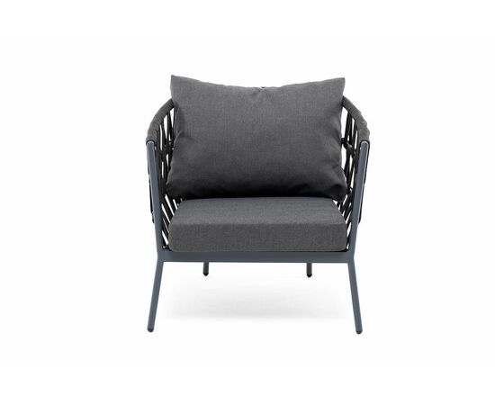 "Диего" кресло плетеное из роупа, каркас алюминий темно-серый (RAL7024) муар, роуп темно-серый круглый, ткань темно-серая 027, изображение 3 | Интернет магазин мебели и декора LifeDekor