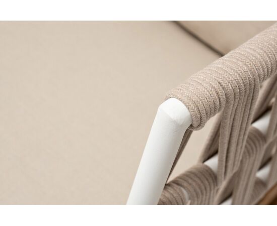 "Диего" диван 2-местный плетеный из роупа, основание дуб, каркас алюминий светло-серый (RAL7035) шагрень, роуп бежевый круглый, ткань бежевая 15052, изображение 6 | Интернет магазин мебели и декора LifeDekor
