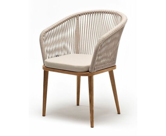 "Марсель" стул плетеный из роупа, основание дуб, роуп бежевый круглый, ткань бежевая 052 | Интернет магазин мебели и декора LifeDekor