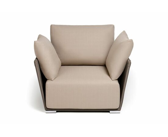 "Касабланка" кресло плетеное из роупа, каркас алюминий белый, роуп бежевый 20мм, ткань бежевая, изображение 2 | Интернет магазин мебели и декора LifeDekor