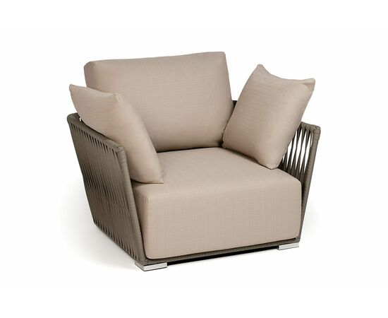 "Касабланка" кресло плетеное из роупа, каркас алюминий белый, роуп бежевый 20мм, ткань бежевая, изображение 3 | Интернет магазин мебели и декора LifeDekor