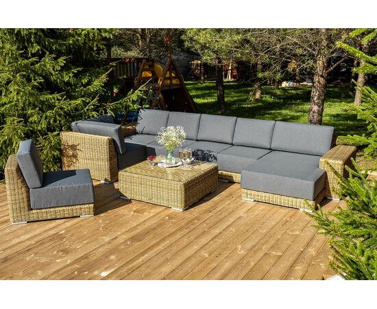 "Капри" трансформирующаяся лаунж-зона из искусственного ротанга, цвет соломенный, изображение 3 | Интернет магазин мебели и декора LifeDekor