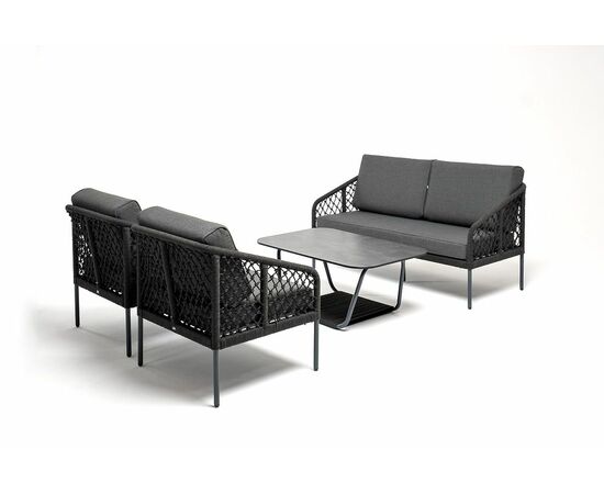 "Канны" лаунж-зона 4-местная из роупа узелкового плетения, каркас алюминий, роуп темно-серый | Интернет магазин мебели и декора LifeDekor
