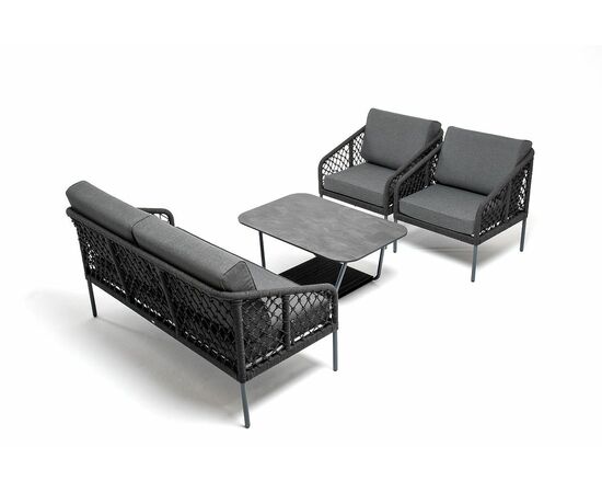 "Канны" лаунж-зона 4-местная из роупа узелкового плетения, каркас алюминий, роуп темно-серый, изображение 2 | Интернет магазин мебели и декора LifeDekor