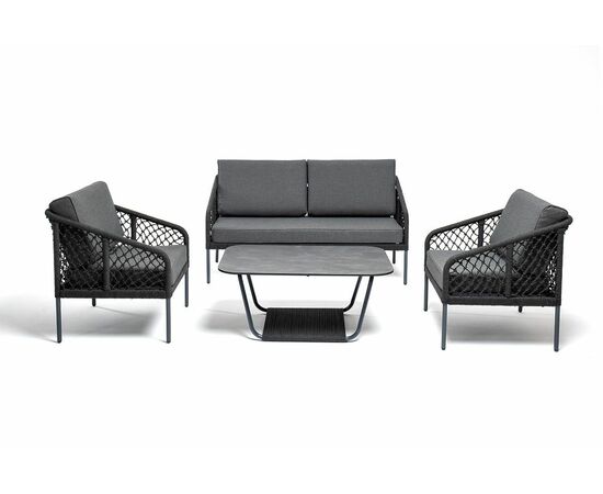 "Канны" лаунж-зона 4-местная из роупа узелкового плетения, каркас алюминий, роуп темно-серый, изображение 3 | Интернет магазин мебели и декора LifeDekor