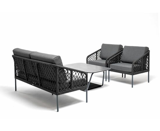 "Канны" лаунж-зона 4-местная из роупа узелкового плетения, каркас алюминий, роуп темно-серый, изображение 5 | Интернет магазин мебели и декора LifeDekor