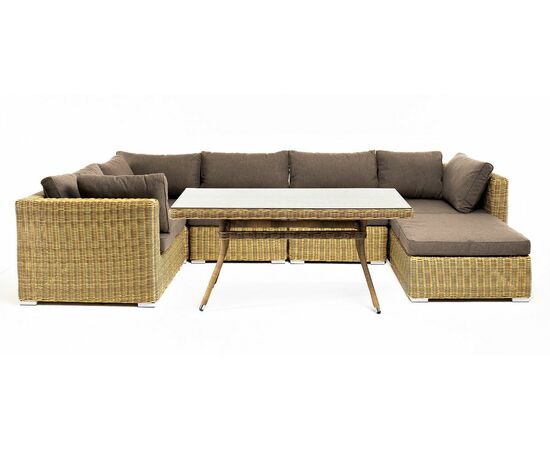 "Лунго" обеденная группа угловая из искусственного ротанга, цвет соломенный | Интернет магазин мебели и декора LifeDekor