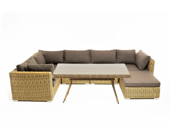 "Лунго" обеденная группа угловая из искусственного ротанга, цвет соломенный, изображение 2 | Интернет магазин мебели и декора LifeDekor