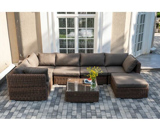 "Лунго" трансформирующаяся лаунж-зона из искусственного ротанга, цвет коричневый, изображение 5 | Интернет магазин мебели и декора LifeDekor
