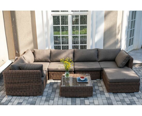 "Лунго" трансформирующаяся лаунж-зона из искусственного ротанга, цвет коричневый, изображение 7 | Интернет магазин мебели и декора LifeDekor