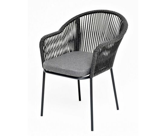 "Лион" стул плетеный из роупа, каркас из стали коричневый (RAL8016) муар, роуп коричневый круглый, ткань бежевая | Интернет магазин мебели и декора LifeDekor