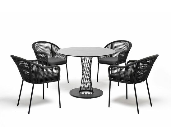 "Лион" обеденная группа на 4 персоны со стульями "Лион" темно-серый, круглый стол "серый гранит" | Интернет магазин мебели и декора LifeDekor