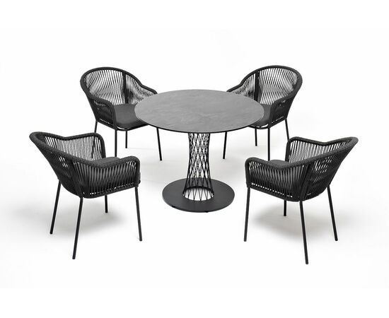 "Лион" обеденная группа на 4 персоны со стульями "Лион" темно-серый, круглый стол "серый гранит", изображение 2 | Интернет магазин мебели и декора LifeDekor