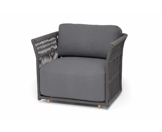 "Лугано" кресло плетеное из роупа, каркас алюминий темно-серый (RAL7024) муар, роуп темно-серый круглый, ткань темно-серая YB25-0027 | Интернет магазин мебели и декора LifeDekor