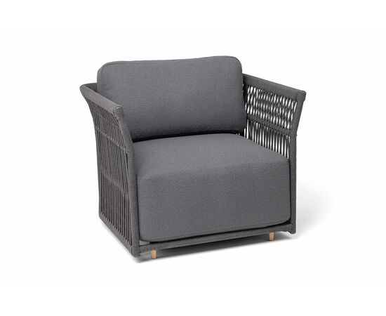 "Лугано" кресло плетеное из роупа, каркас алюминий темно-серый (RAL7024) муар, роуп темно-серый круглый, ткань темно-серая YB25-0027, изображение 3 | Интернет магазин мебели и декора LifeDekor