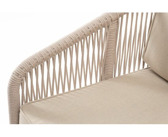"Канны" диван 2-местный плетеный из роупа, каркас алюминий белый муар, роуп бежевый круглый, ткань бежевая 052, изображение 5 | Интернет магазин мебели и декора LifeDekor