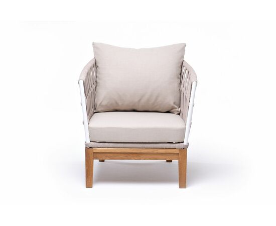 "Диего" кресло плетеное из роупа, основание дуб, каркас алюминий светло-серый (RAL7035) шагрень, роуп бежевый круглый, ткань бежевая 15052, изображение 2 | Интернет магазин мебели и декора LifeDekor