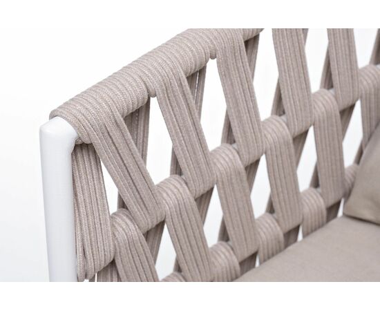 "Диего" кресло плетеное из роупа, основание дуб, каркас алюминий светло-серый (RAL7035) шагрень, роуп бежевый круглый, ткань бежевая 15052, изображение 4 | Интернет магазин мебели и декора LifeDekor