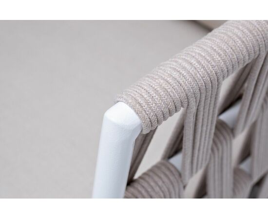 "Диего" кресло плетеное из роупа, основание дуб, каркас алюминий светло-серый (RAL7035) шагрень, роуп бежевый круглый, ткань бежевая 15052, изображение 5 | Интернет магазин мебели и декора LifeDekor