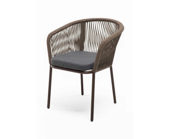 "Марсель" стул плетеный из роупа, каркас алюминий коричневый (RAL8016) муар, роуп коричневый круглый, ткань темно-серая 027 | Интернет магазин мебели и декора LifeDekor