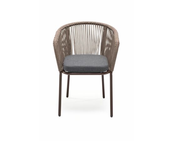 "Марсель" стул плетеный из роупа, каркас алюминий коричневый (RAL8016) муар, роуп коричневый круглый, ткань темно-серая 027, изображение 2 | Интернет магазин мебели и декора LifeDekor