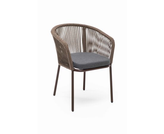 "Марсель" стул плетеный из роупа, каркас алюминий коричневый (RAL8016) муар, роуп коричневый круглый, ткань темно-серая 027, изображение 3 | Интернет магазин мебели и декора LifeDekor