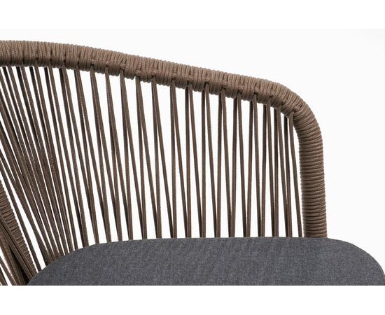 "Марсель" стул плетеный из роупа, каркас алюминий коричневый (RAL8016) муар, роуп коричневый круглый, ткань темно-серая 027, изображение 4 | Интернет магазин мебели и декора LifeDekor