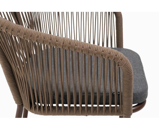"Марсель" стул плетеный из роупа, каркас алюминий коричневый (RAL8016) муар, роуп коричневый круглый, ткань темно-серая 027, изображение 5 | Интернет магазин мебели и декора LifeDekor