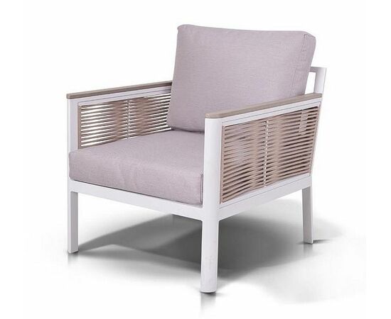 "Сан Ремо" кресло плетеное из роупа садовое, каркас алюминий белый, роуп бежевый, ткань бежевая | Интернет магазин мебели и декора LifeDekor