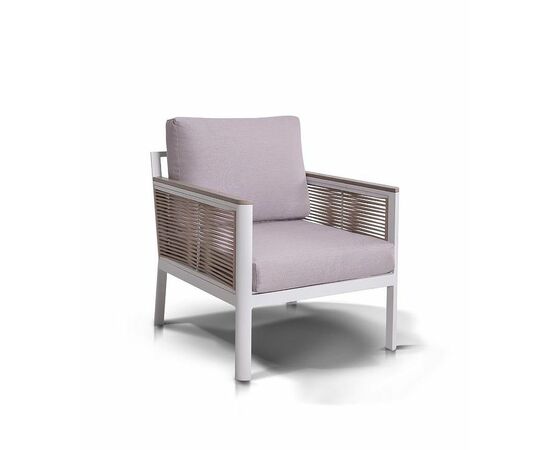 "Сан Ремо" кресло плетеное из роупа садовое, каркас алюминий белый, роуп бежевый, ткань бежевая, изображение 3 | Интернет магазин мебели и декора LifeDekor