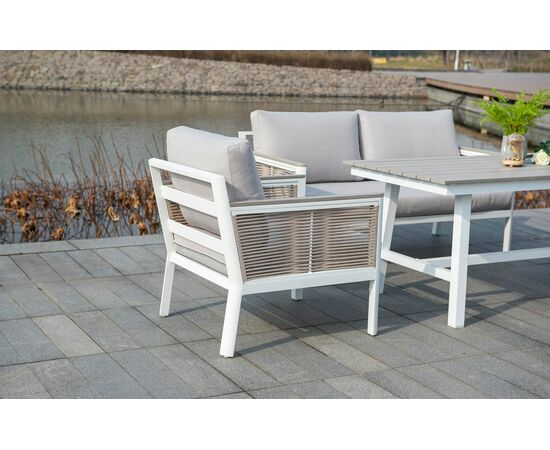 "Сан Ремо" кресло плетеное из роупа садовое, каркас алюминий белый, роуп бежевый, ткань бежевая, изображение 6 | Интернет магазин мебели и декора LifeDekor