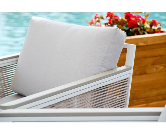 "Сан Ремо" кресло плетеное из роупа садовое, каркас алюминий белый, роуп бежевый, ткань бежевая, изображение 13 | Интернет магазин мебели и декора LifeDekor