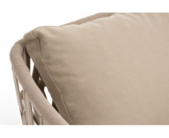 "Диего" диван 2-местный плетеный из роупа, каркас алюминий белый муар, роуп бежевый круглый, ткань бежевая 052, изображение 4 | Интернет магазин мебели и декора LifeDekor
