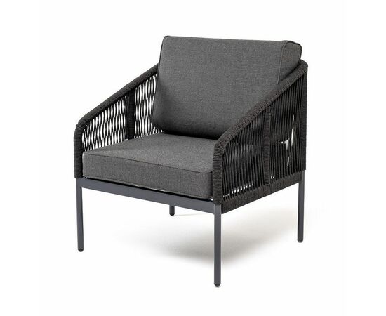 "Канны" кресло плетеное из роупа, каркас алюминий темно-серый (RAL7024) муар, роуп темно-серый круглый, ткань темно-серая 027 | Интернет магазин мебели и декора LifeDekor