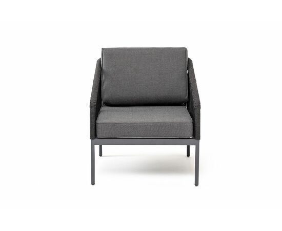 "Канны" кресло плетеное из роупа, каркас алюминий темно-серый (RAL7024) муар, роуп темно-серый круглый, ткань темно-серая 027, изображение 2 | Интернет магазин мебели и декора LifeDekor