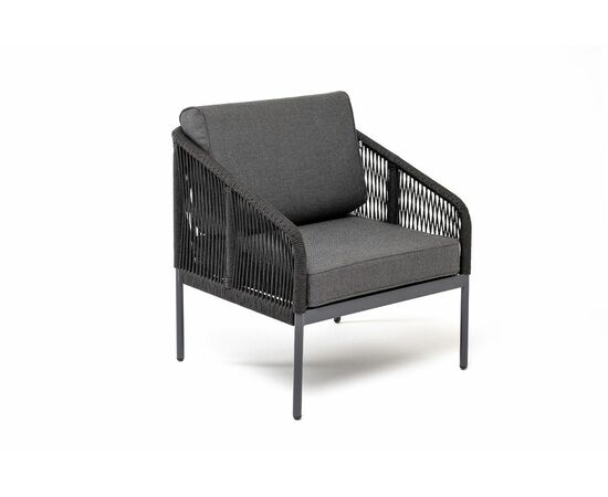 "Канны" кресло плетеное из роупа, каркас алюминий темно-серый (RAL7024) муар, роуп темно-серый круглый, ткань темно-серая 027, изображение 3 | Интернет магазин мебели и декора LifeDekor