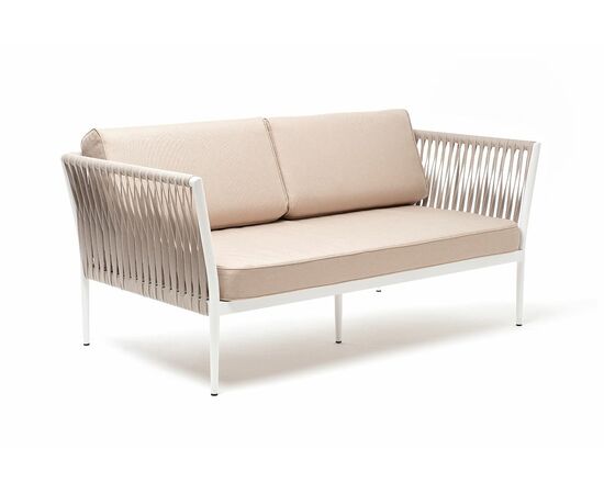 "Касабланка" диван 2-местный плетеный из роупа, каркас алюминий светло-серый (RAL7035) муар, роуп серо-коричневый 23мм, ткань бежевая 052, изображение 3 | Интернет магазин мебели и декора LifeDekor