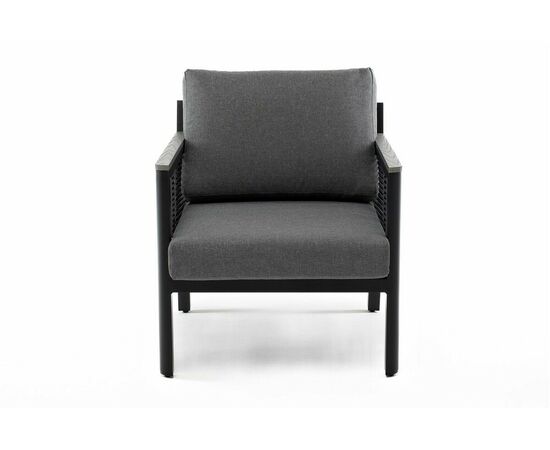 "Сан Ремо" кресло плетеное из роупа садовое, каркас алюминий темно-серый, роуп серый, ткань серая, изображение 2 | Интернет магазин мебели и декора LifeDekor