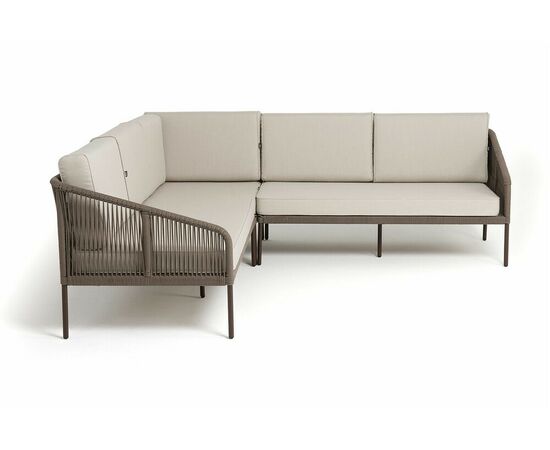"Канны" диван модульный плетеный из роупа, каркас алюминий темно-серый (RAL7024), роуп темно-серый круглый, ткань темно-серая | Интернет магазин мебели и декора LifeDekor