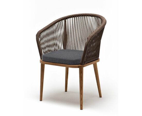 "Марсель" стул плетеный из роупа, основание дуб, роуп коричневый круглый, ткань темно-серая 027 | Интернет магазин мебели и декора LifeDekor