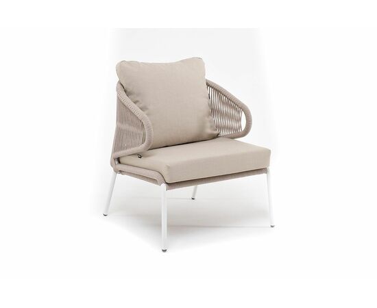 "Милан" кресло плетеное из роупа, каркас алюминий белый муар, роуп бежевый круглый, ткань бежевая 035, изображение 2 | Интернет магазин мебели и декора LifeDekor