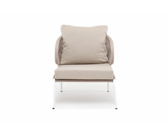 "Милан" кресло плетеное из роупа, каркас алюминий белый муар, роуп бежевый круглый, ткань бежевая 035, изображение 3 | Интернет магазин мебели и декора LifeDekor