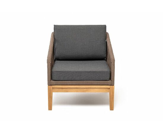 "Канны" кресло плетеное из роупа, основание дуб, роуп коричневый круглый, ткань темно-серая 027, изображение 2 | Интернет магазин мебели и декора LifeDekor