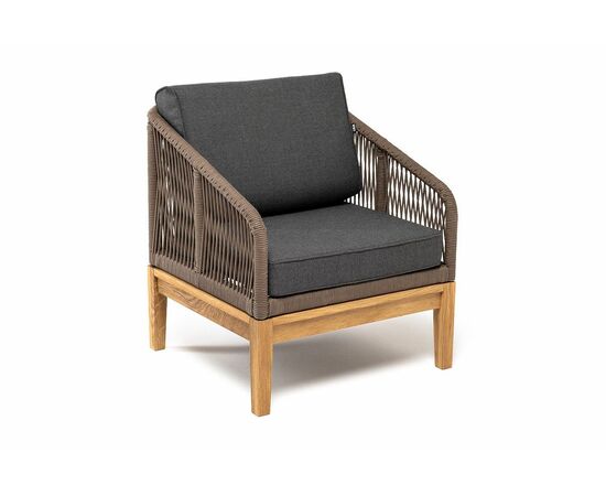 "Канны" кресло плетеное из роупа, основание дуб, роуп коричневый круглый, ткань темно-серая 027, изображение 3 | Интернет магазин мебели и декора LifeDekor